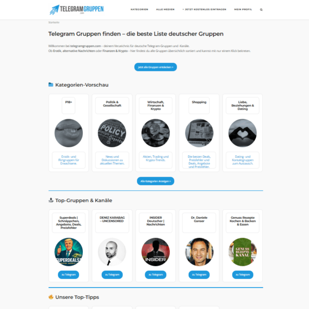 Homepage "telegramgruppen.com" - Telegram Gruppen | Kanal finden und nicht suchen!